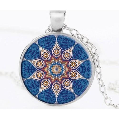 SUTEYI Vintage Mandala necklace Glass Dome Pendant Henna Enamel Meditation Nacklaces Yoga Om Symbol Zen Buddhism Women Jewelry