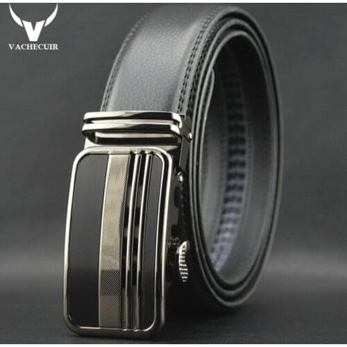 High Quality Mens genuine leather belt business line Automatic buckle belts for men ceinture homme luxury cinto masculino Q143