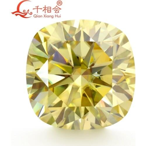 Vivid yellow color cushion shape dia mond cut Sic material Moissanites loose stone