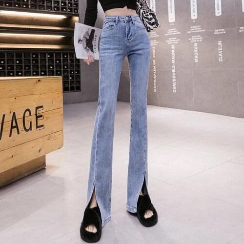 Spring 2021 New Fashion High Waist Retro Slim Split Micro Pants Casual Tight Stretch Jeans For Women