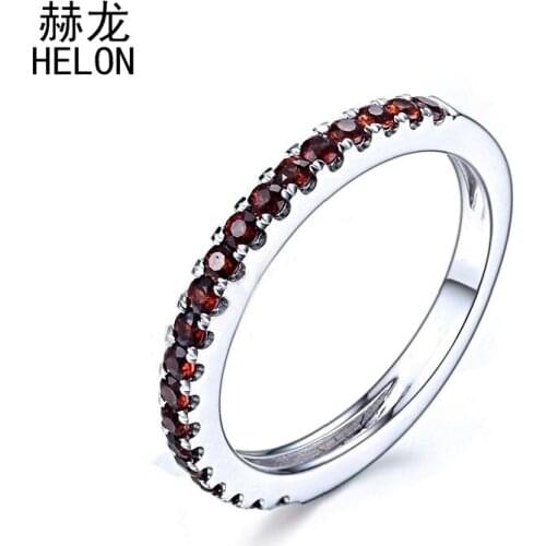 HELON Sterling Silver 925 0.4ct 100% Genuine Garnet Engagement Anniversary Ring Women Trendy Gemstone Fine Jewelry Wedding Ring