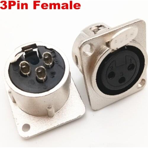 2pcs high quality 3Pin XLR Connector Female hole panel mount chassis socket, Male / Female jack plug Square Shape Metal Housing