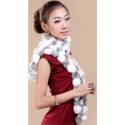 2016 New Women Winter Rex Rabbit Fur Scarf Lady Knitted Fur Scarves Ball Stole Cap Shawl Luxury Long Muffler 007