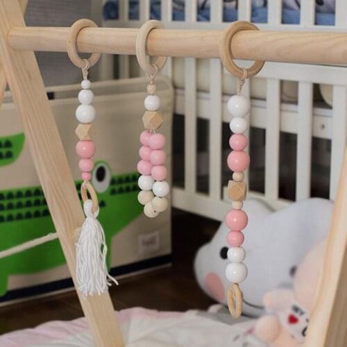3pcs/set Kids Play Gym Frame Hanging Ornaments Toys Wooden Beads Tassel Baby Sensory Ring-pull Toy Childrens Room Decor