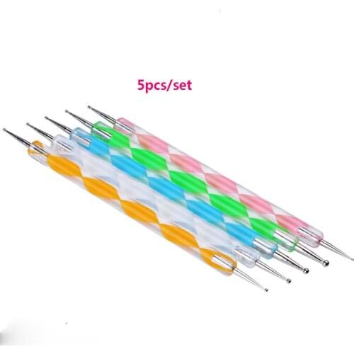 5pcs 2 Way Dotting Pen Marbleizing Tool Nail Art Dot Dotting Tools Nail Art Dotting Pen Polish UV Gel Painting Manicure