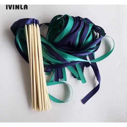 50pcs/lot Dark Blue and Green wedding ribbon wands without bell for wedding decoration