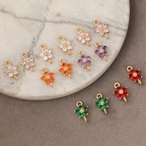 HAOSAW 6Pcs 8*13MM Jewelry Accessories/DIY Making/Hand Made/Flower Shape/CZ Charms/Connector/Jewelry Findings & Components