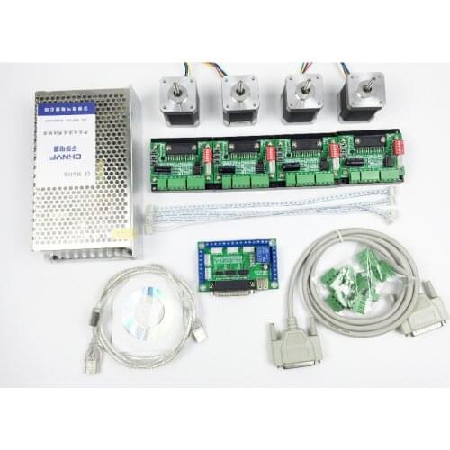 CNC mach3 USB 4 Axis Kit, 1pcs 5Axis Interface Board+4pcs Nema17 0.48Nm Stepper Motor+1pcs 240W Power Supply+4pcs Stepper Motor