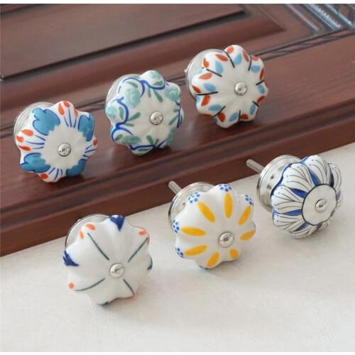 Colorful Ceramic Dresser Knob Flower Cabinet Pulls Knobs Cupboard Unique Kitchen Door Handle Knob Furniture Hardware