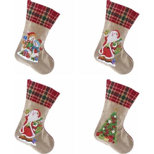 DIY Diamond Painting Christmas Boots Socks Gift Bag Special Shaped Drill Christmas tree snowman Mosaic Candy Bag Canvas Bag