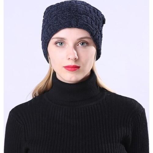 TJ-TianJun Double Layer Plush Knitted Hat winter Keep Warm Outdoor Sport Skiing Cycling Brimless Jacquard Striped Ruga Hat TJM55