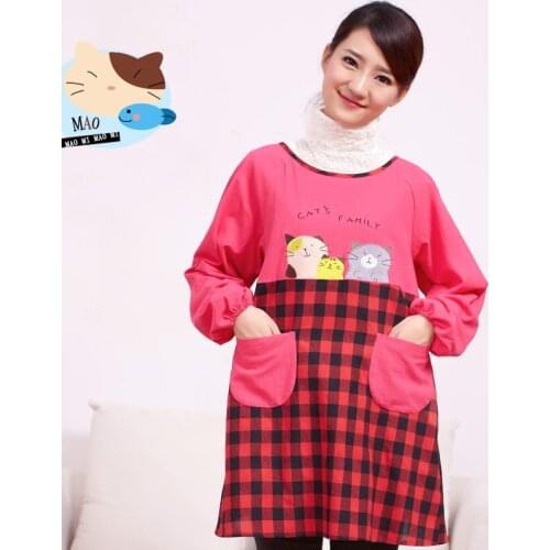 Apron long-sleeved waterproof and oil-proof adult gown 30035 Japanese style lady cartoon cute kitchen apron reverse dress