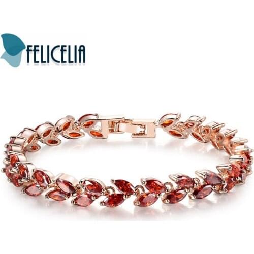 Felicelia Rose Gold Color Women Bracelet With Red Crystal Cubic Zirconia Tennis Bracelet Elegant Jewelry