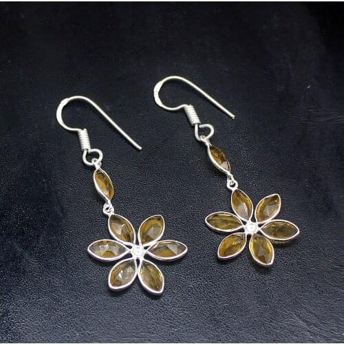 Gemstonefactory Big Promotion Unique 925 Silver Amazing Hot Yellow Citrine Women Ladies Gifts Dangle Drop Earrings 20212331