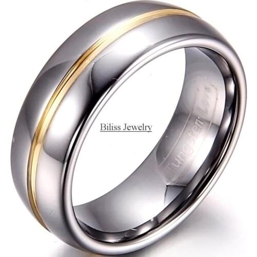 8mm Width Mens Gold Inset Tungsten Carbide Ring Aniversary Engagement Tungsten Wedding Rings Mens Male Jewelry Gifts