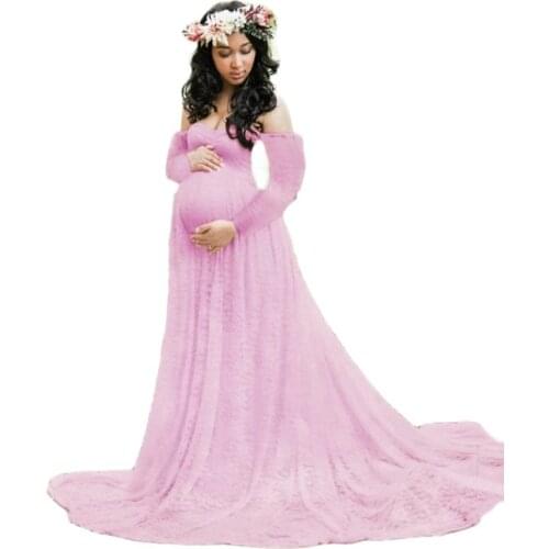 Maternity Lace Long Sleeve Dresses Photo Shoot Pregnancy Photography Baby Shower Maxi Gown Wedding Dress Pregnant Women Clothing