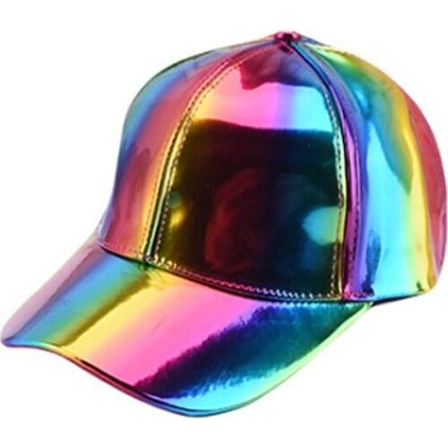 Fashion Hip-hop Hat For Rainbow Color Changing Hat Women Men Cap Color Gradient Shiny Leather Snapback Baseball Cap