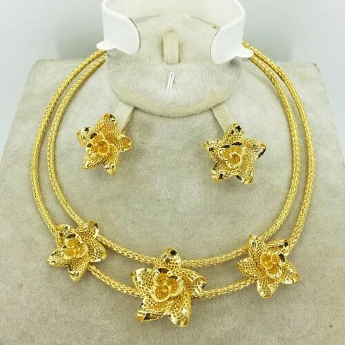 Fashion Dubai gold jewelry set African bridal wedding gift for women Saudi Arabia Necklace Earrings collar jewelry