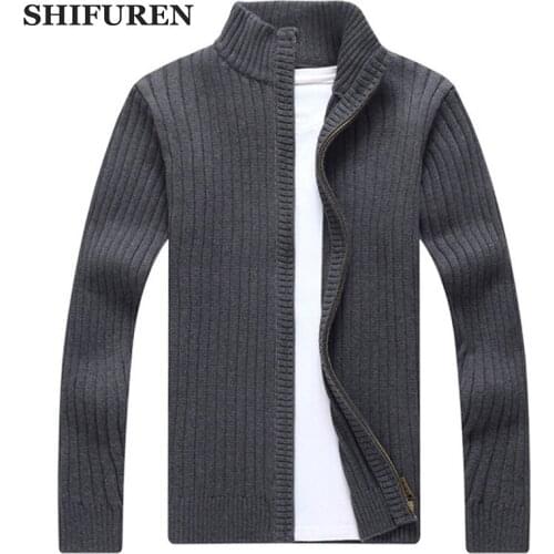 SHIFUREN 2018 New Mens Sweater Cardigan Coats Autumn Winter Outerwear Long Sleeve Zipper Knitted Jacket Solid Color Size S-XXL