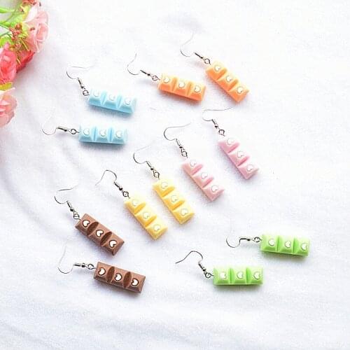 Creative Geometry Emulational Shiwan Chocolate Eardrop Personal Sweet Long Colored Chocolate Simple Earrings Jewelry Gift