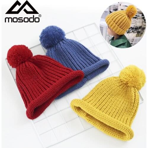Mosodo New Childrens Knitted Hat Kid Extra Warm And Lovely Candy Colored Wool Hat In Autumn And Winter