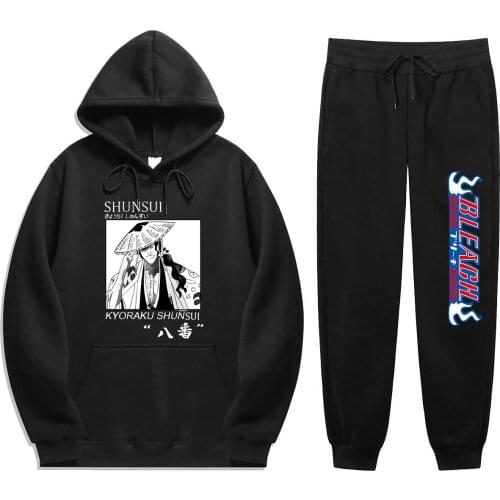 New Japan Anime BLEACH Print mens sets 2 Pieces Sets Winter Sweatshirt+Drawstring Pants Hoodies hoodie sets Sweatshirt Unisex