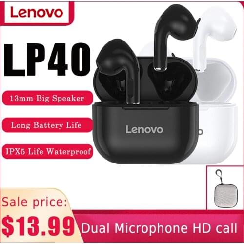 Original Lenovo LP40 TWS Wireless Earphones Bluetooth Headset 5.0 Stereo Touch Control HD Call Siri Waterproof VS Lenovo LP2