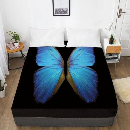 New On Product)1pc 100%Polyester Butterfly Printed Solid Fitted Sheet Mattress Cover Four Corners With Elastic Band Bed Sheet