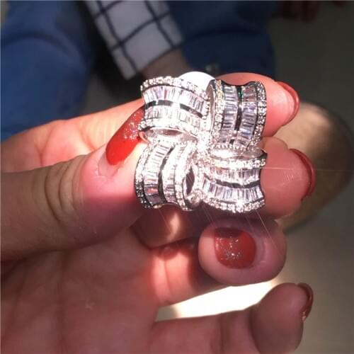 Stunning Flower ring Silver color 5A Zircon Cz Engagement wedding band rings for women Bridal Luxury Finger Jewelry Gift