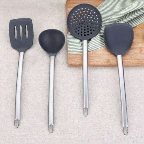 Silicone Shovel Non-stick Pot Special Spatula Stainless Steel Household Pan Stir-fry Shovel High Temperature Kitchen Utensils