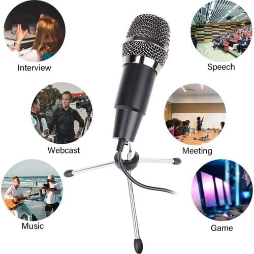 USB Home Vocal Recording Microphones Desktop Mini Metal Tripod Stand for for Laptop PC Recording Online Chatting Singing Podcast