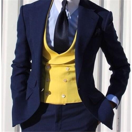 Yellow Double Breasted Wedding Waistcoat Mens Vests Slim Fit Latest Design Fashion Best Men British Style Men Vests