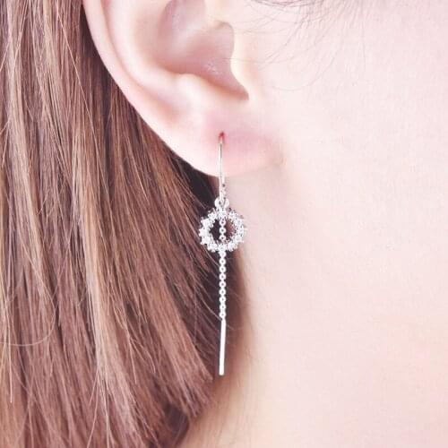 Crystal Circle Earrings For Women Korean Sweet Personality Dangle Ear Line 3 Color Party Gift Fashion Jewelry KBE388