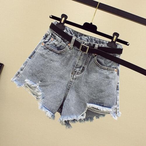 Women Shorts Summer New Style Ripped Hole Washed Denim Shorts High Waist Casual Fashion Irregular Wide-leg Jean Shorts Plus Size