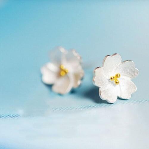 Fashion Elegant 925 Sterling Silver Cherry Blossoms Stud Earrings For Women Sakura Flower Earings Brincos VES6026