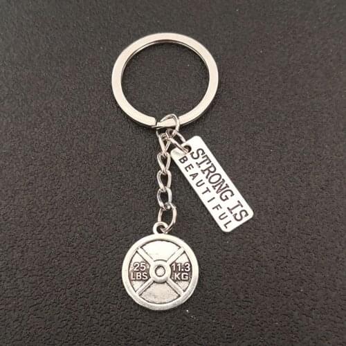 2019 Barbell Dumbbell Fitness Beauty Women Keychain Keyring Fashion STRONG IS BEAUTIFUL Key Chains Jewelry Gift