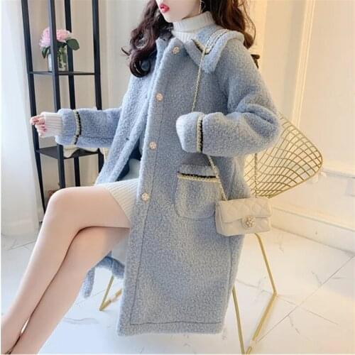 Autumn Winter Fashion New 2021 Korean Sweater Cardigan Version Medium Long Lamb Wool Coat Womens Windbreaker Outerwear Female