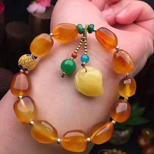 Female style, chicken oil yellow, natural raw ore, raw stone, old honey Baltic fashion bracelet with certificate