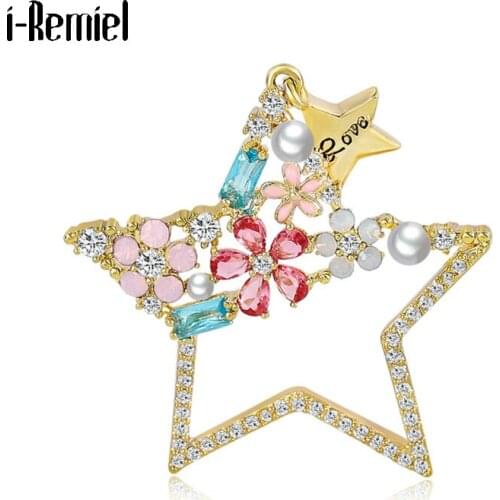 Fashion Crystal Brooch for Women Men Jewelry Luxury Rhinestone Star Flower Pearl Hollow Suit Coat Pins Scarf Buckle Accessories