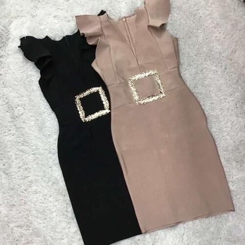 2020 Spring New Women Dress Sleeveless Bandage Dress Sexy Bodycon Dress Celebrity Party Black Ruffles Dresses Vestidos