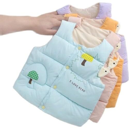 2021 Korean Autumn New Infant Kids Baby Girls Vest Cartoon Letters Down Jacket Waistcoat Coat Boy Winter Thick Warm Outwear 0-6t