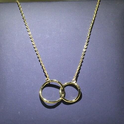Gold Color Simple Fashion Jewelry Unique Desgin Double Circle Pendant Women Chain Necklace For Lovers' Gift