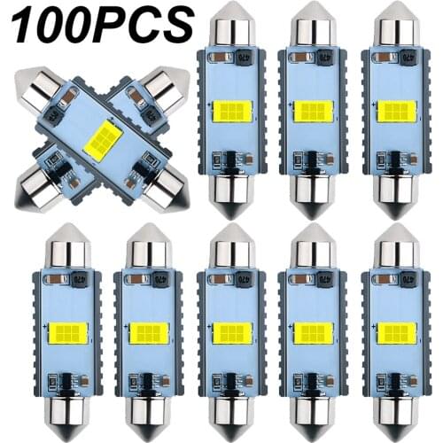 100PCS CANBUS C5W Festoon 12V-24V Car LED New CSP Bulb 31mm 36mm 39mm 41mm Car Interior Dome Lamp License Plate Reading Light