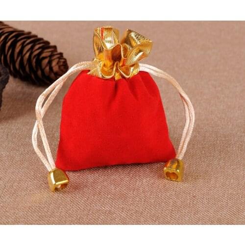 100pcs/lot 7x9cm Gold Opening Christmas Bell Drawstring Velvet Pouches For Jewelry Bags Pearls Beads Storage Packaging Bag