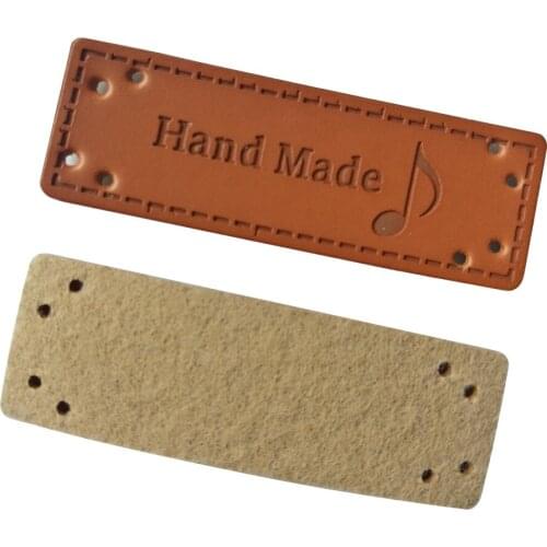 48Pcs/Lot Music Logo With Handmade Leather Labels For Clothing Brand Sewing Label For Handmade Gift Name Leather Label