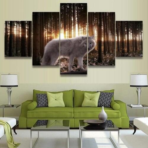 Home Decor 5 Pcs 5D Diy Diamond painting White Wolf full square round drill mosaic diamond embroidery Forest landscape A2166