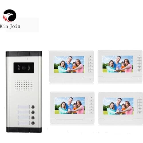 Multi Apartment Video Intercom System 7 Inch Memory Video Doorphone Ffor 4 Family