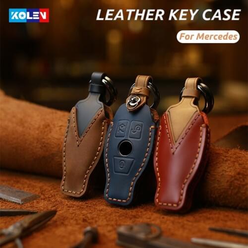 Genuine Leather Car Remote Key Case Cover Fob For Mercedes Benz E C Class W204 W212 W176 GLC CLA GLA Car Smart Key Accessories
