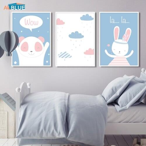 Nordic Style Kids Baby Room Decoration Wall Pictures Bunny Panda Poster And Prints Rabbit Canvas Painting Wall Art Home Decor