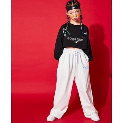 Kids Hip Hop Clothing Black Crop Tank Tops Sweatshirt Stage wear Jogger Pants For Girls Carnival Show Drum Dance Costume Clothes